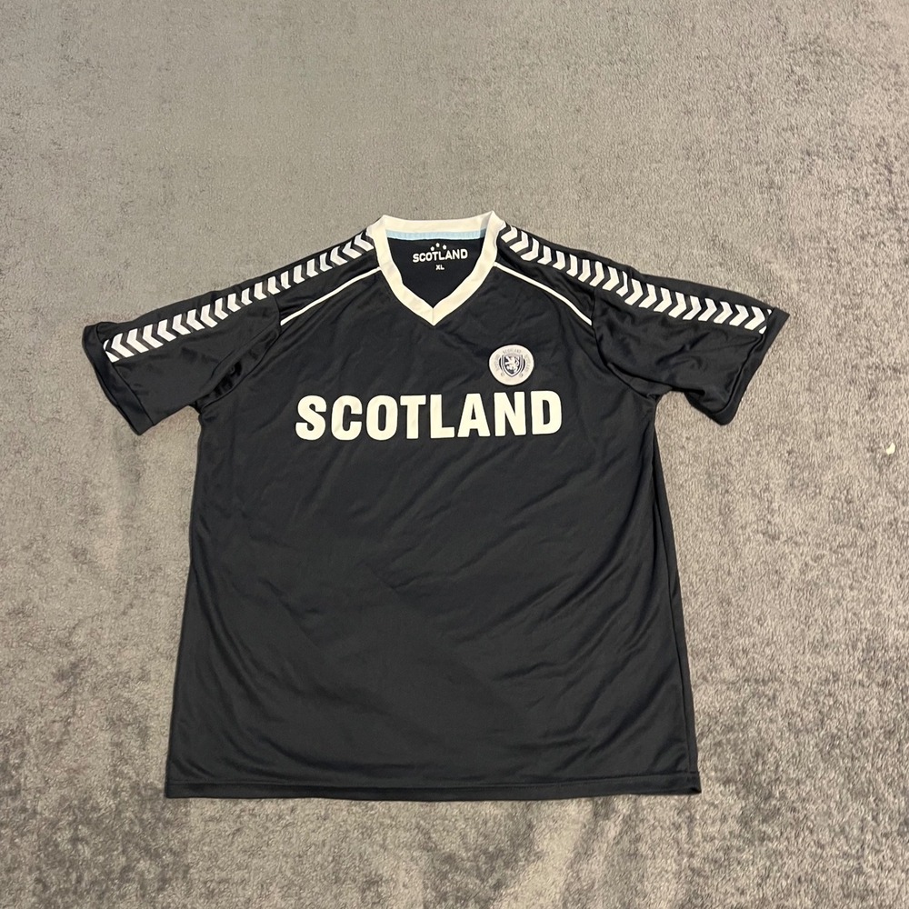 Scotland National Team Soccer Jersey Mens XL Navy Blue V-Neck Chevron Sport Top